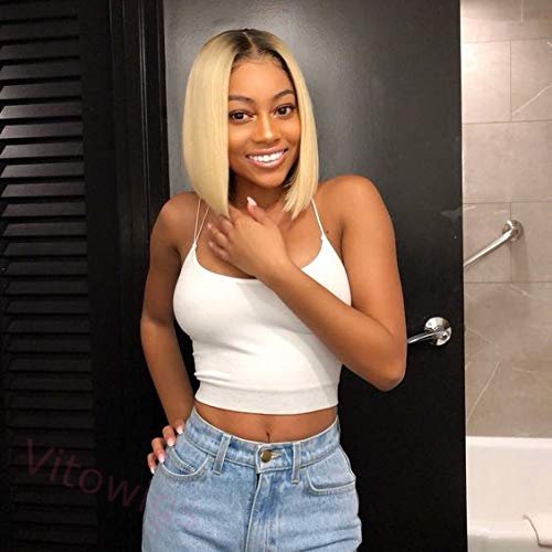 Ombre Blonde Centre Parting Short Bob Hair Staight Wigs