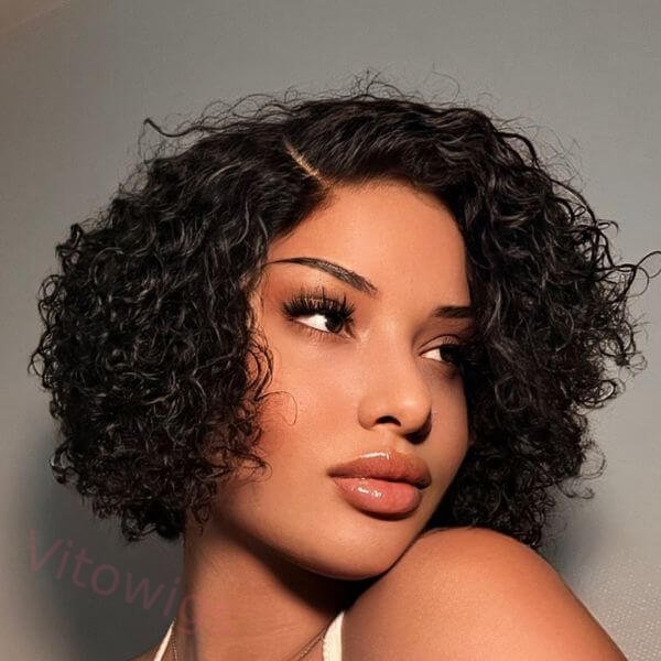 Glueless Wig Black 10 Inch Curly Wig