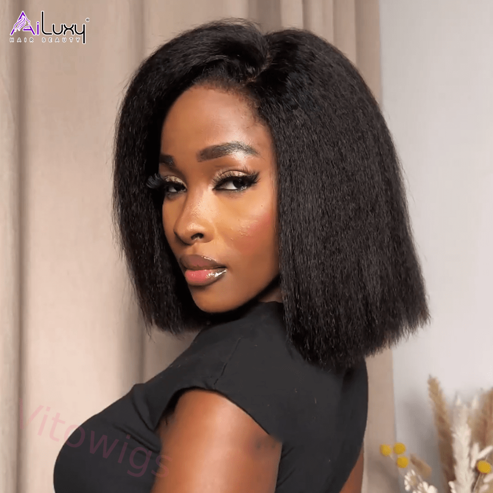 New Glueless Kinky Straight Black Gradient Light Brown Bob Wigs