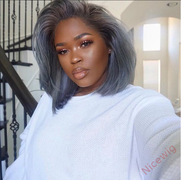 Gray Short Brazilian Straight Hair BOB Wigs Lady Wig