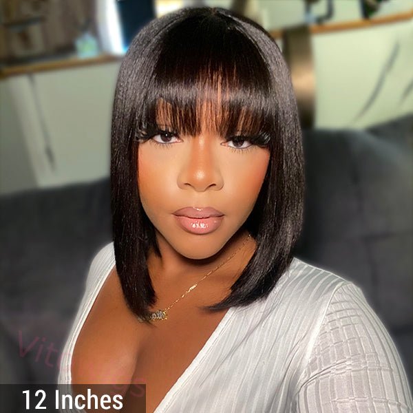 Glueless Brazilian Straight Hair Short BOB Wigs Lady Wig With Bangs