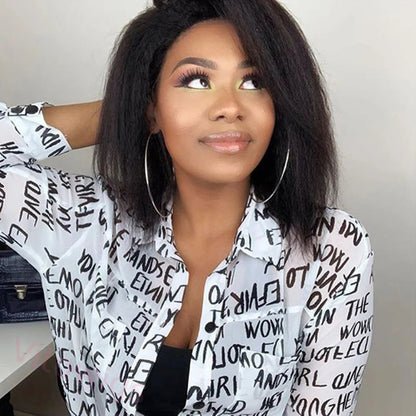 Kinky Straight 200% Density Glueless black Bob Wigs