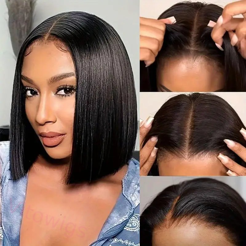 Brazilian Black Straight Hair Short BOB Wigs Lady Wig