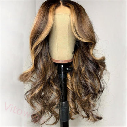 Brown Mixed Gold Brazilian Water Wave Wigs