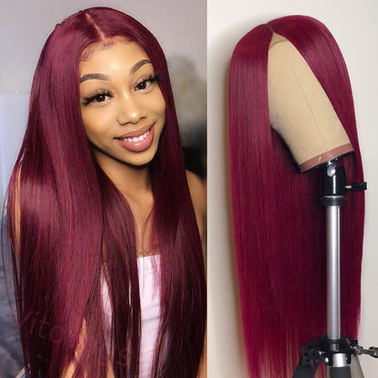 Glueless Burgundy Long Straight Wigs
