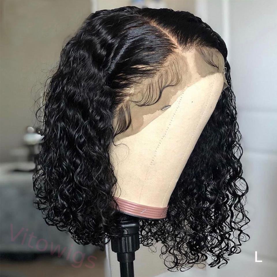 Black Short Bob Wig Brazil Water Wave Hair Curly Wig