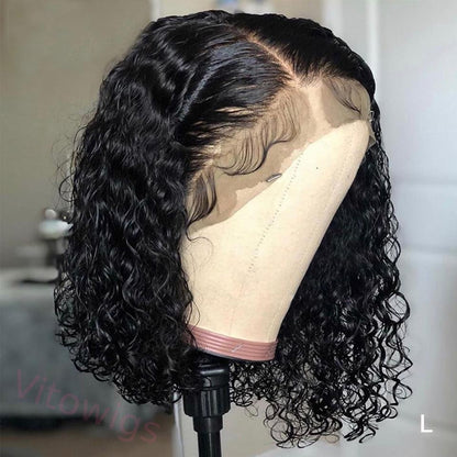 Black Short Bob Wig Brazil Water Wave Hair Curly Wig