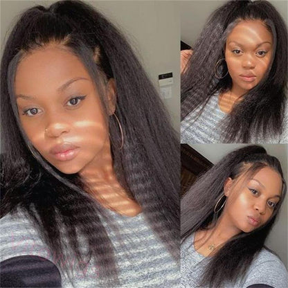 Glueless Kinky straight 200% density glueless brazilian black wigs