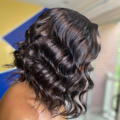 Black Wave Wig Medium Hiar Centre Parting Wig For Women