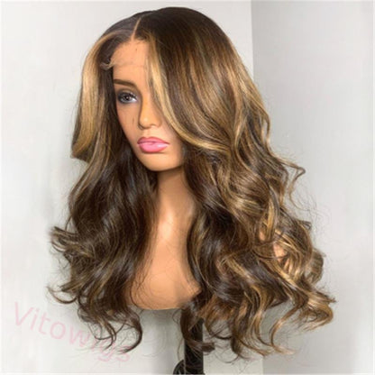 Brown Mixed Gold Brazilian Water Wave Wigs