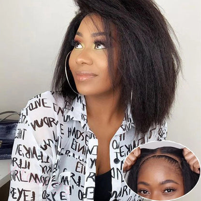 Kinky Straight 200% Density Glueless black Bob Wigs