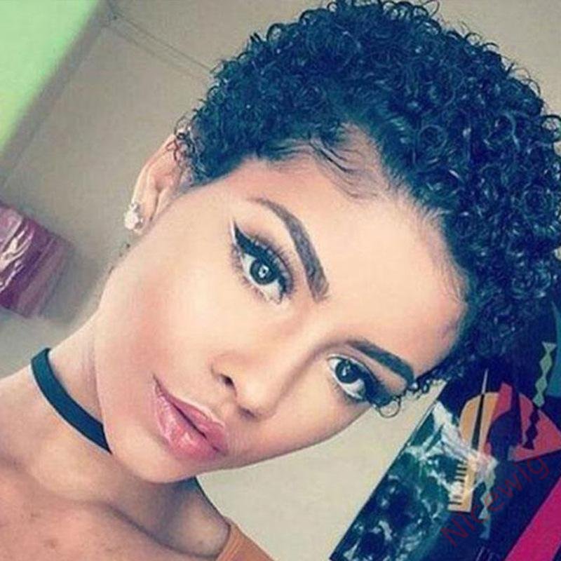 Afro Short Pixed Cut Wig Curly Hair Wig Without Bang