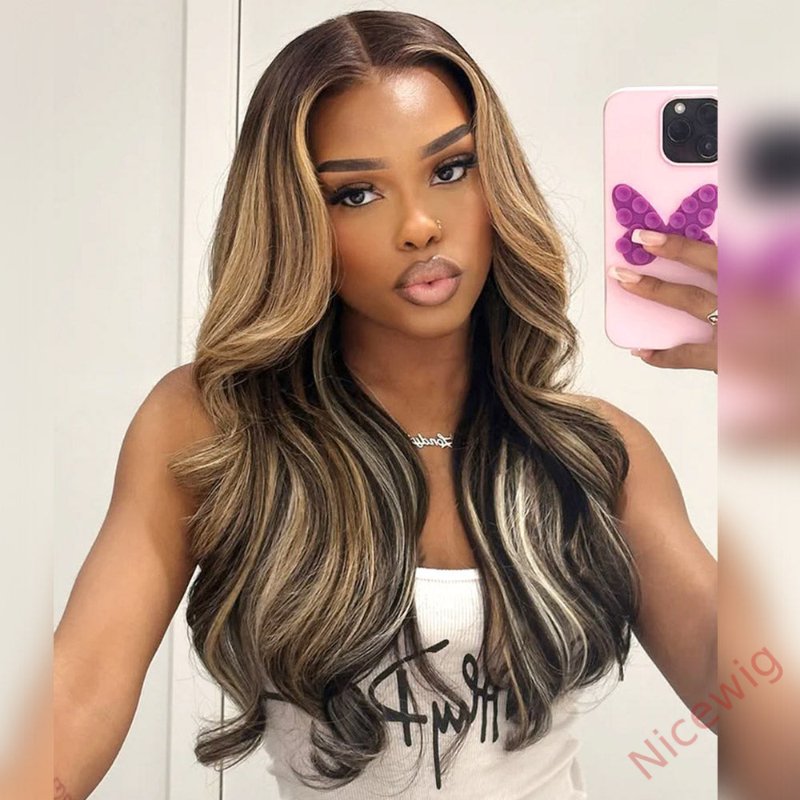 Ombre Platinum Blonde Balayage Highlights Glueless Wigs Body Wave Wig