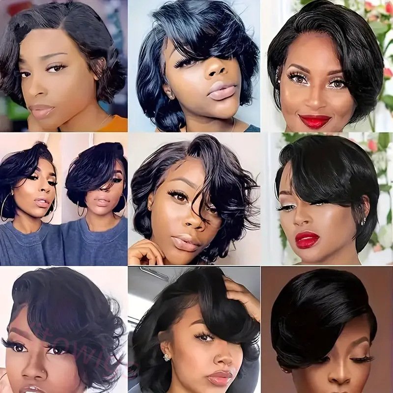 Black Mixed Gold Short Wig Bob Straight Hair