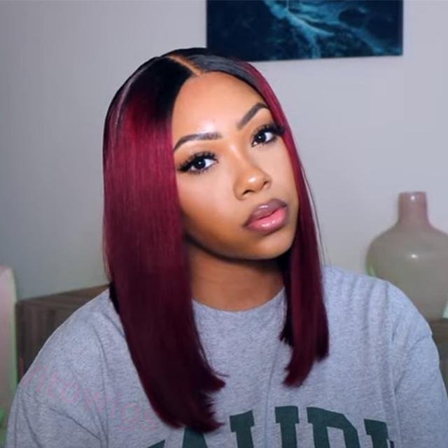Burgundy Black Gradient Red Centre Parting Long Hair Straight Wig
