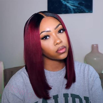 Burgundy Black Gradient Red Centre Parting Long Hair Straight Wig
