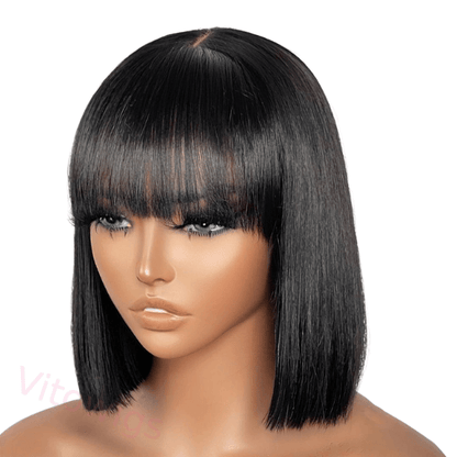 Glueless Brazilian Straight Hair Short BOB Wigs Lady Wig With Bangs