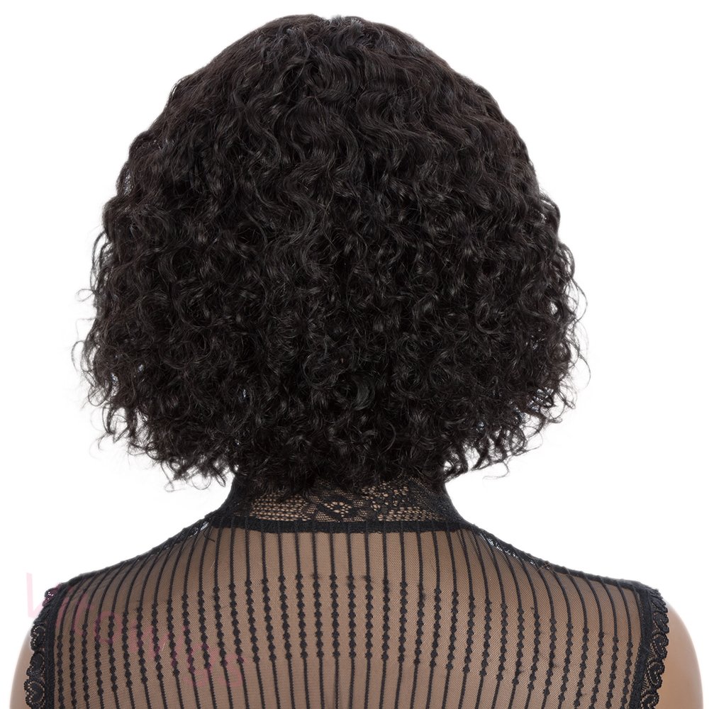 Short Bob Curly Hair Wave Wig With Bangs Black Color