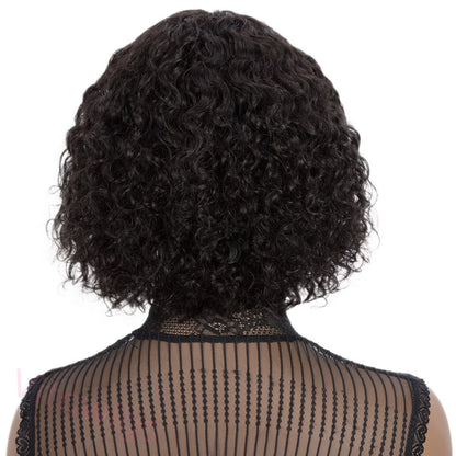 Short Bob Curly Hair Wave Wig With Bangs Black Color
