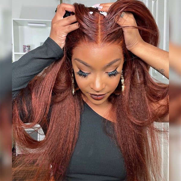 Glueless Brown Kinky straight 200% density glueless brazilian wigs